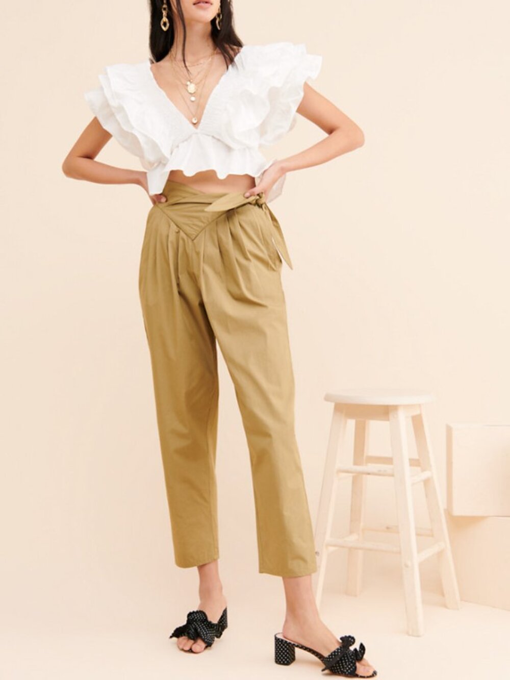 Anthropologie Antik Batik Poppy Tie Waist Trouser Pants Khaki